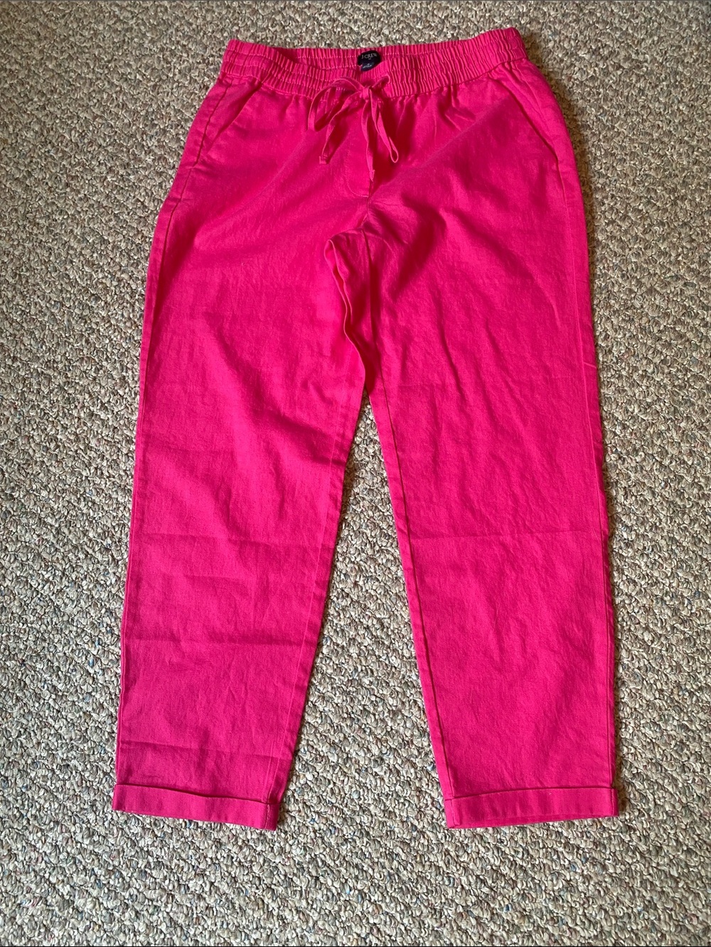 Hot J. Crew Pink Drawstring Linen Blend Pants